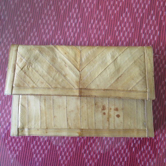VINTAGE GENUINE EEL SKIN LEATHER CLUTCH WITH DETACHABLE SHOULDER STRAP - Picture 16 of 16
